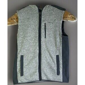 Orvis Mens Large Denali Fleece Lined Sweater Vest Gray Black Full Zip 3 Pockets